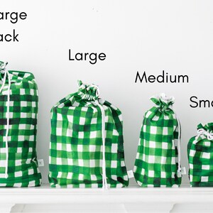 Green Gingham fabric gift bag Christmas gift wrap Reusable gift bags Reusable gift wrap Cloth gift wrap Fabric gift bags image 9