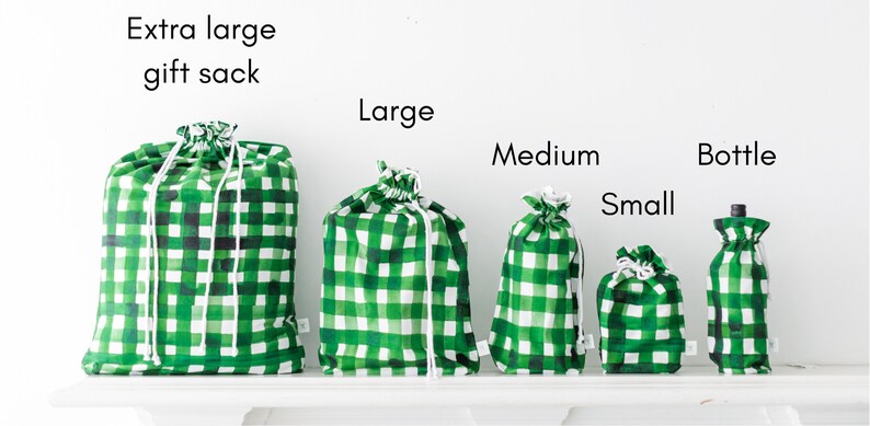 Green Gingham fabric gift bag Christmas gift wrap Reusable gift bags Reusable gift wrap Cloth gift wrap Fabric gift bags image 9