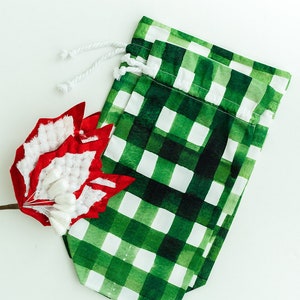 Green Gingham fabric gift bag Christmas gift wrap Reusable gift bags Reusable gift wrap Cloth gift wrap Fabric gift bags image 5