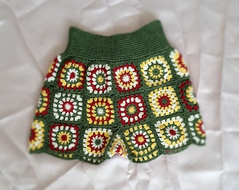 Crochet Granny Square  Shorts, Festival Fashion, Cotton Summer Shorts for Women