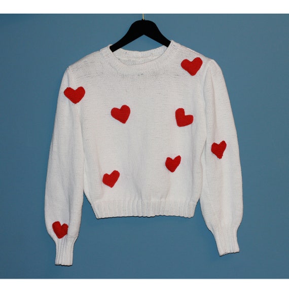 Precious Ivory and Red Heart Sweater - Cute Women's Sweaters