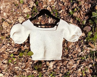 Puff Sleeves Crop Tops, Square Collar Top, Crochet Tops