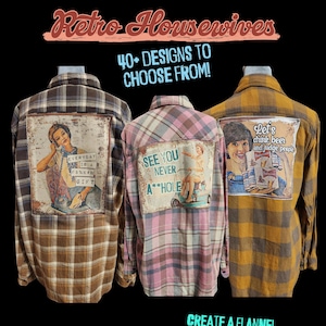 Create your Own! Retro Housewife Meme Flannel Shirt. 60+ Designs to choose from unique gifts for her women funny humorous