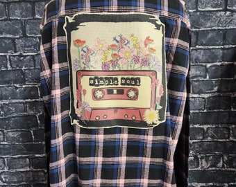 Camisa de franela SIMPLE SOUL estilo boho hippie, regalos únicos, casete, flores florales