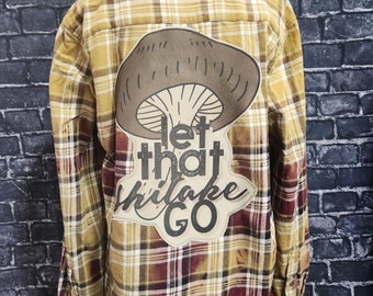 Camisa de franela personalizada con estampado de setas shiitake, estilo boho hippie
