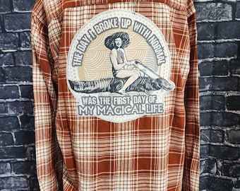 El día que rompí con lo normal fue el primer día de mi vida mágica. Camisa de franela personalizada, estilo boho hippie, divertida, unisex, tallas para mujer, estampado de cocodrilo.