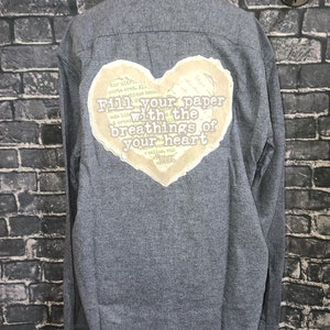 custom flannel &quot;Fill Your Paper With the Breathings of Your Heart&quot; boho hippie style