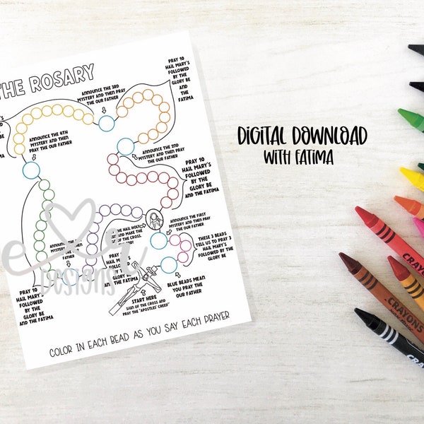 rosary coloring sheet / kids / catholic / how to pray the rosary / with Fatima prayer