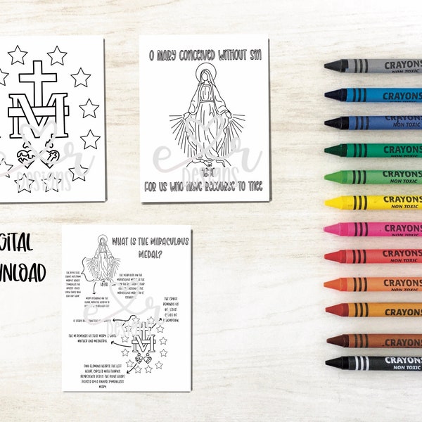 Miraculous Medal Coloring Sheets / Mother Mary Coloring Sheet / Catholic Prayer / Catholic Coloring Sheets / Kids Prayer Coloring Sheets