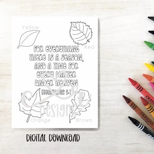 Ecclesiastes 3:1 Coloring Sheets / Bible Verse / Catholic Prayer / Catholic Coloring Sheets / Kids Prayer Coloring Sheets / Fall / Autumn