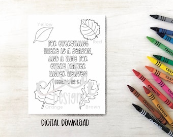 Ecclesiastes 3:1 Coloring Sheets / Bible Verse / Catholic Prayer / Catholic Coloring Sheets / Kids Prayer Coloring Sheets / Fall / Autumn