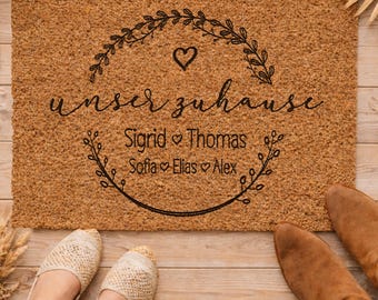 Fußmatte personalisiert aus Kokos mit Familiennamen und Herz, Willkommen Türmatte, Einzugsgeschenk, Hochzeitsgeschenk, Geschenk Bauherren