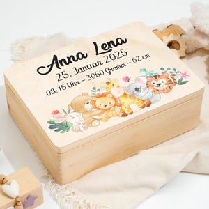 Cute Safari Animals - Baby Memory Box, Personalized Baby Gift, Christening Gift for Boy, Christening Gift for Girl