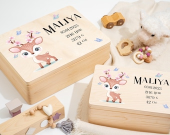 Baby memory box as a birth or baptism gift for boys and girls | Personalized memory box | Cute deer with name