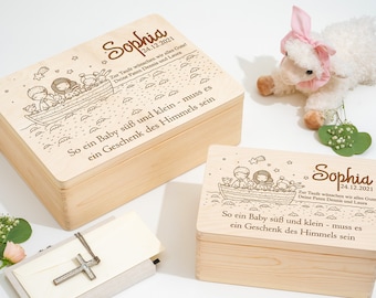 Baptism gift for boys and girls made of wood | Memory box for baptism and birth | Engraved memory box | Noah&#39;s Ark motif