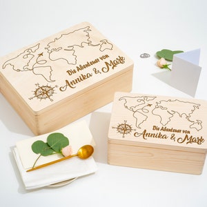 Memory box personalized for traveling couples Memory box Gift for globetrotters World map with desired name and travel location image 2