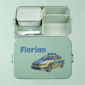 Personalized lunch box with police car motif - Mepal Bento Large Lunchbox for daycare and school - Gift for daycare start or school enrollment