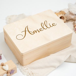 Baby memory box as a gift for a birth or baptism | Engraved Personalized Wooden Keepsake Box | Engraved name