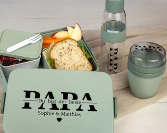 Personalisierte Brotdose Trinkflasche und Lunchpot - Mepal Bento Lunchbox, Wasserflasche und Snackpot | Geschenk Muttertag , Vatertag
