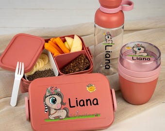 Personalisierte Brotdose Trinkflasche und Lunchpot - Mepal Bento Lunchbox, Wasserflasche und Snackpot | 12 Süße Boho Tiere - Tiger Koala Uhu