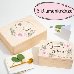 3 bloemenkransen selectie | Gepersonaliseerde huwelijksherinneringsdoos | Huwelijkscadeau voor echtparen en getuigen | souvenir bruid en bruidegom