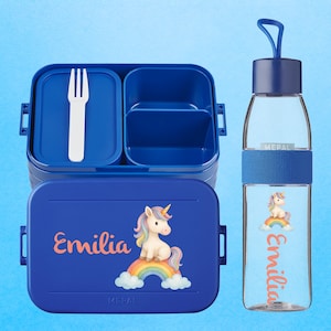 Personalized lunch box, drinking bottle and lunch pot - With cute unicorn on rainbow motif - Mepal - Lunch box, water bottle, snack pot