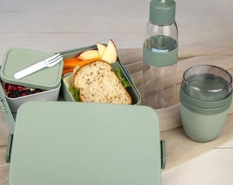 Brotdose Trinkflasche und Lunchpot - Geschenk Einschulung Kitastart | Mepal Lunchbox + Wasserflasche + Müslischale | Brotzeitbox mit Fächern