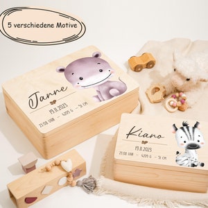 Caja de recuerdos para bebé, caja de recuerdos personalizada, regalo de bautizo para niños y niñas, regalo de bebé, 5 lindos animalitos a elegir con nombre