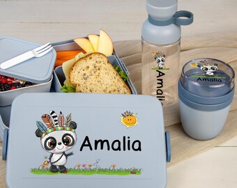 Personalisierte Brotdose + Flasche + Lunchpot von Mepal | Geschenk Einschulung + Kitastart | Lunchbox mit Fächern | Tiger Panda Eule Panda
