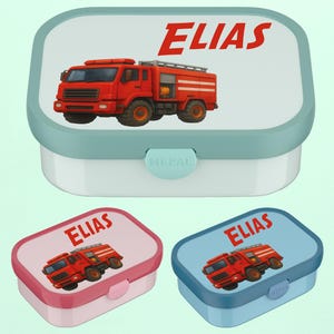Personalized Mepal Bento lunch box with fire engine | Lunch box with compartments | Gift for school enrollment + daycare start | Lunch box for school and daycare