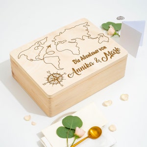 Erinnerungskiste Hochzeit personalisiert | Hochzeitsgeschenk Brautpaar Namen + Datum Holzbox Andenkenbox Valentinstag Jahrestag - Reisekiste