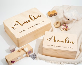 Erinnerungskiste Baby | Personalisierbare Erinnerungsbox aus Holz | Geschenk zur Geburt | Taufgeschenk | Holzbox zum Geburtstag | Holzkiste