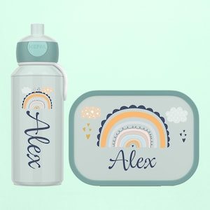 Personalized lunch box and bottle as a gift for school enrollment or daycare | Mepal lunch box with compartments | Rainbow motif for boys and girls