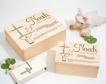Baptism gift for boys and girls made of wood | Memory box for baptism and birth | Engraved memory box | Cross, dove, wave