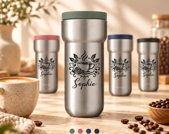 Kaffeebecher to go Personalisiert - Gravierter Mepal Thermobecher - Kaffeetasse mit Namen - 375 ML - Edelstahl Thermoskanne | KaffeMotiv