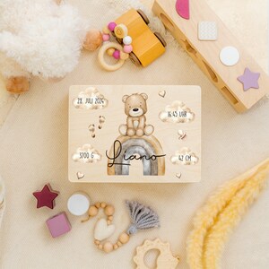 Dulce caja de recuerdos con motivo de osito de peluche con nombre y todas las fechas de nacimiento para personalizar | Caja de recuerdos de madera