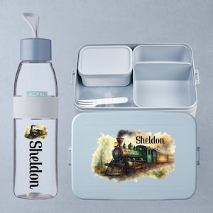 Personalized Mepal Bento lunch box + bottle | Lunch box, drinking bottle | Gift for kindergarten start | Train steam locomotive railway ICE
