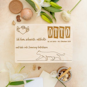 Caja de luto personalizada | Caja de memoria | Recordando al mejor gato del mundo | Precioso diseño con silueta de gato y fechas deseadas.