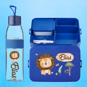 Personalized Mepal Bento Lunchbox Large with Drinking Bottle - Gift for Kindergarten Start-up - Lunch Box Bottle | Cute Lion | Safari Animal