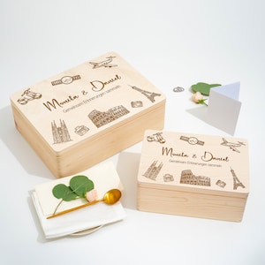 Geheugenbox gepersonaliseerd voor reizende koppels | Geheugenbox | Cadeau voor globetrotters | Reisdoos met bezienswaardigheden