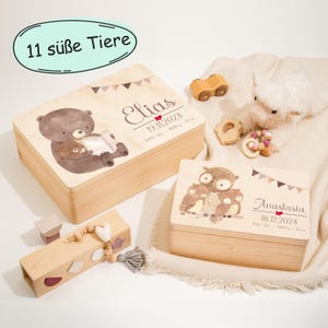 Erinnerungskiste Baby - Personalisierte Erinnerungsbox | Geschenk zur Geburt und Taufe | Geschenkidee | Tiere im Wald |  11 süße Waldtiere