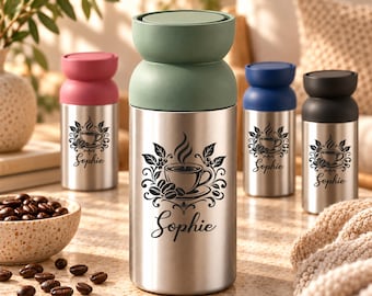 Kaffeebecher to go Personalisiert - Gravierter Mepal Thermobecher - Kaffeetasse mit Namen - 350 ML - Edelstahl Thermoskanne | KaffeMotiv