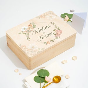 Boîte à souvenirs de mariage personnalisée | Cadeau de mariage pour les couples mariés, les garçons d'honneur Souvenirs des jeunes mariés | Couronne florale colorée
