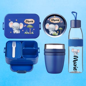 Personalized lunch box, drinking bottle, and lunch pot - Mepal Bento lunch box, water bottle, and snack pot | Watercolor elephant | Safari animals
