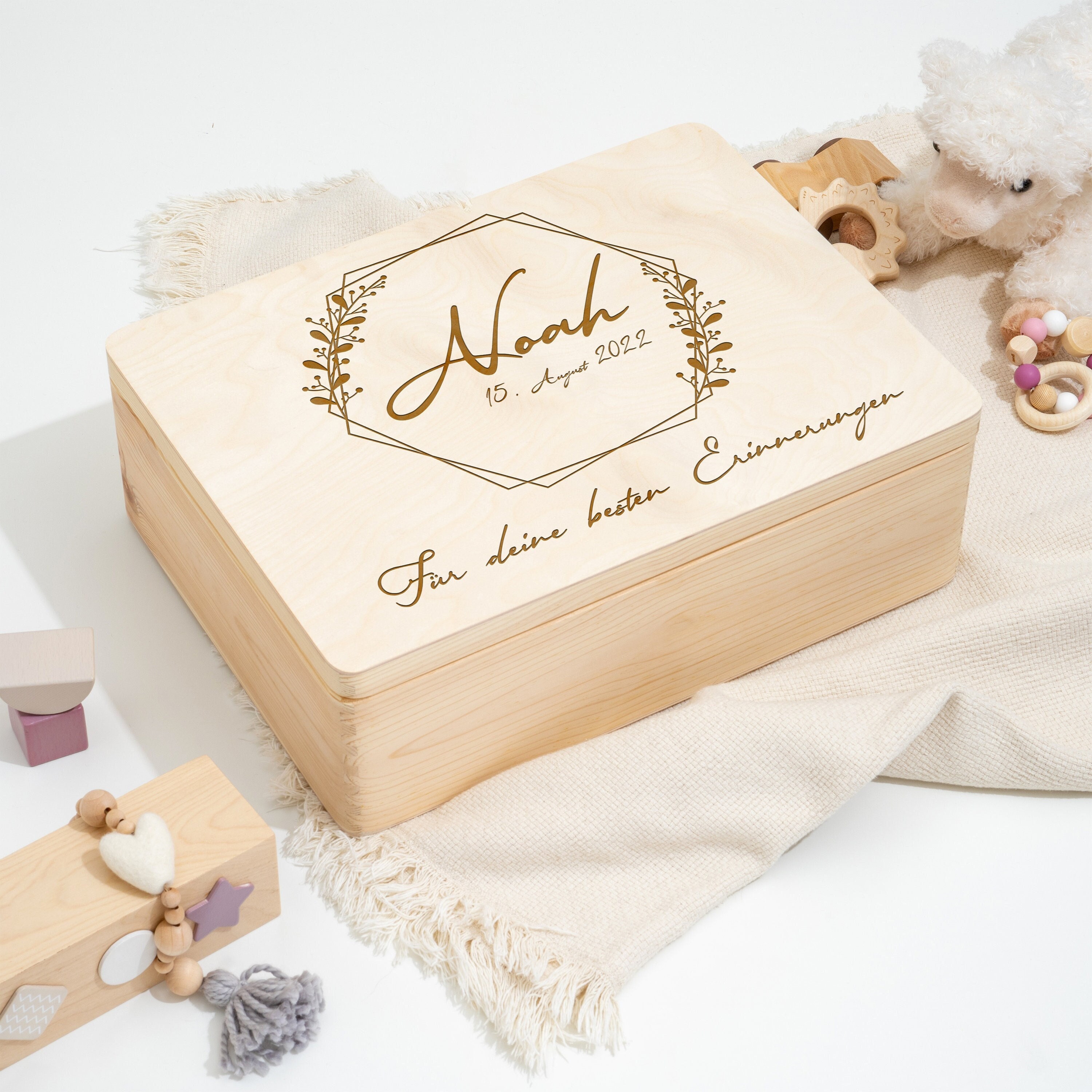 Kidsmood Personalisierte Erinnerungsbox Baby – Holzkiste Mit Namen & Geburtsdaten Zur Geburt Oder Taufe
