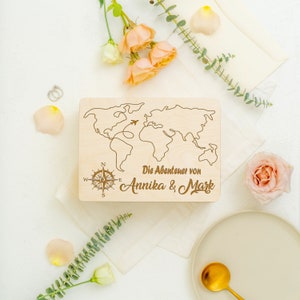 Memory box personalized for traveling couples Memory box Gift for globetrotters World map with desired name and travel location image 5