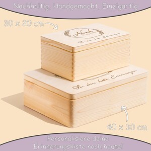 Erinnerungskiste Baby als Geschenk zur Geburt oder Taufe Gravierte Personalisierte Erinnerungsbox aus Holz Hexagon Blumenkranz mit Name Bild 8