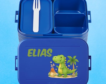 Personalisierte Mepal Bento Brotdose -  Lunchbox mit Fächern für Kita und Schule - Geschenk Kitastart oder Einschulung | Dinosaurier Dino