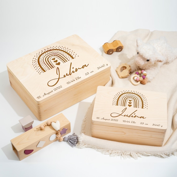 Caja de recuerdos bebé y niño Caja de recuerdos personalizada caja de  madera Regalo Dulce arcoiris boho con lunares y corazones nombre -   México