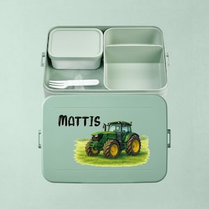 Personalized Mepal Bento Lunchbox Large | Lunch box for daycare and school - Gift for daycare start or school enrollment | Green tractor with name